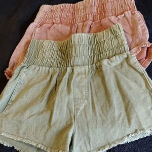 Chic High Waist Shorts in Green and Pink,price Is For Both